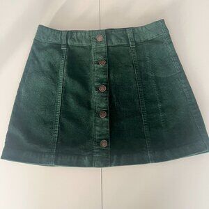 Forever 21Green Corduroy Mini Skirt Sz L Button Closure Dark Preppy Academia